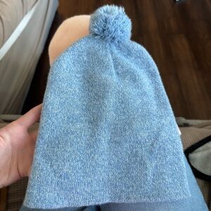 Blue Knit Beanie with Pom-Pom